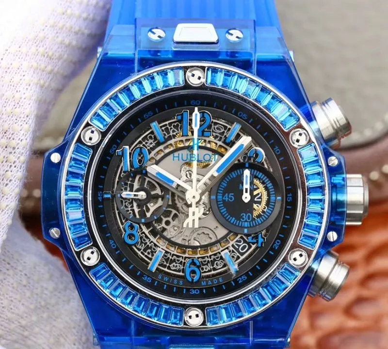 Hublot Big Bang Unico 411.JX.4802.RT Men Watches 1:1 Best Edition Replica Watch Swiss ETA1242 Blue Rubber Strap